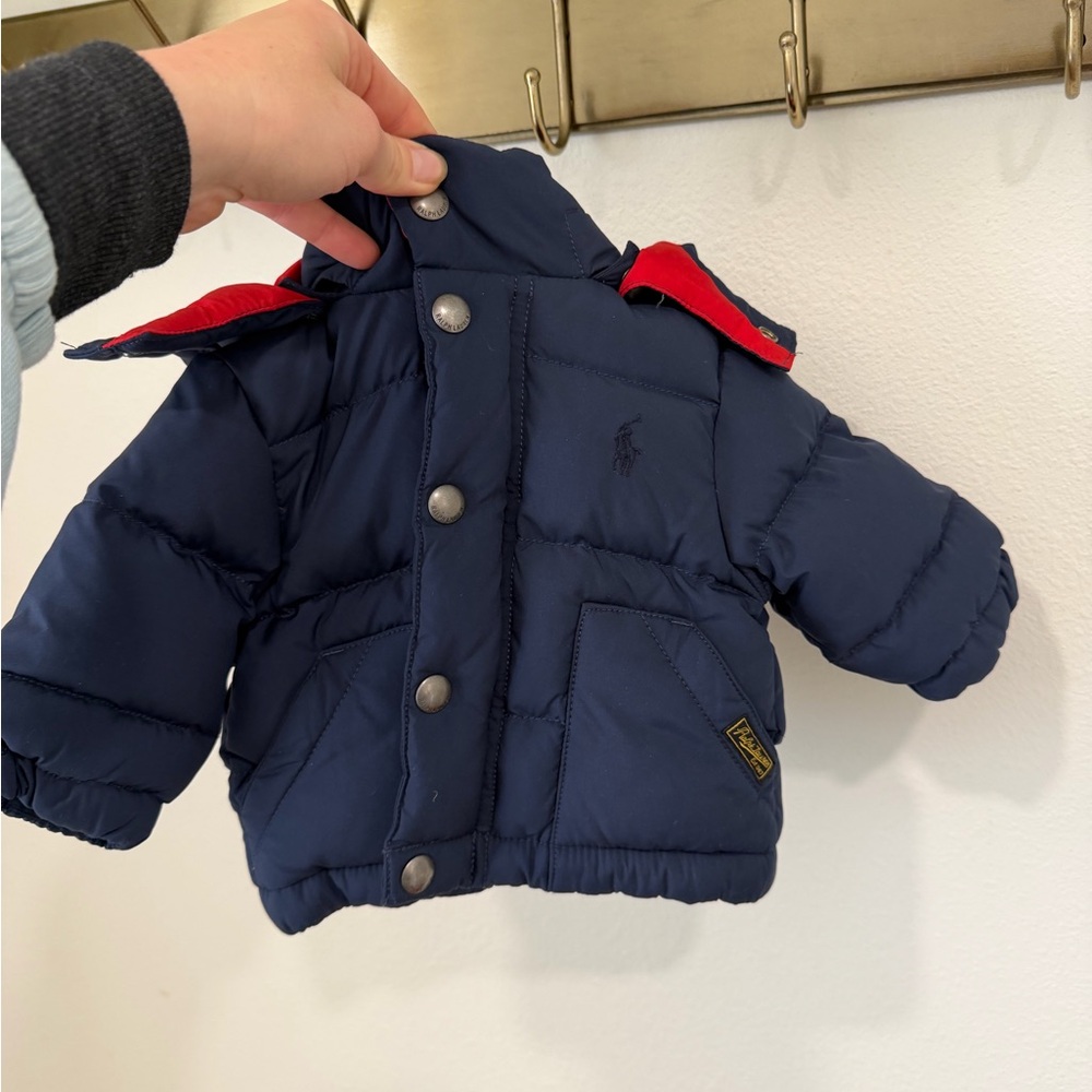 Ralph Lauren Navy Puffer Coat with Red Accent